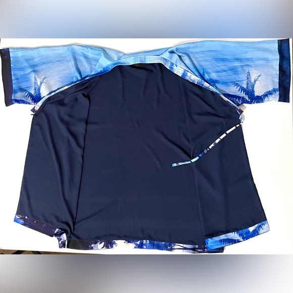 Le Superbe Palm Printed Kimono Robe Jacket Ocean Blue One Size - Picture 5 of 9
